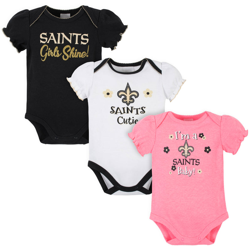 Saints Girls Shine 3 Pack Short Sleeved Bodysuits