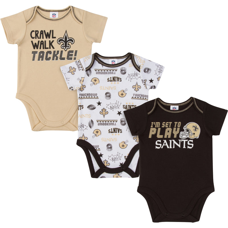 Saints All Set To Play 3 Pack Short Sleeved Onesies Bodysuits