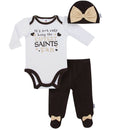 Saints Baby Girl Onesie, Footed Pant & Cap Set