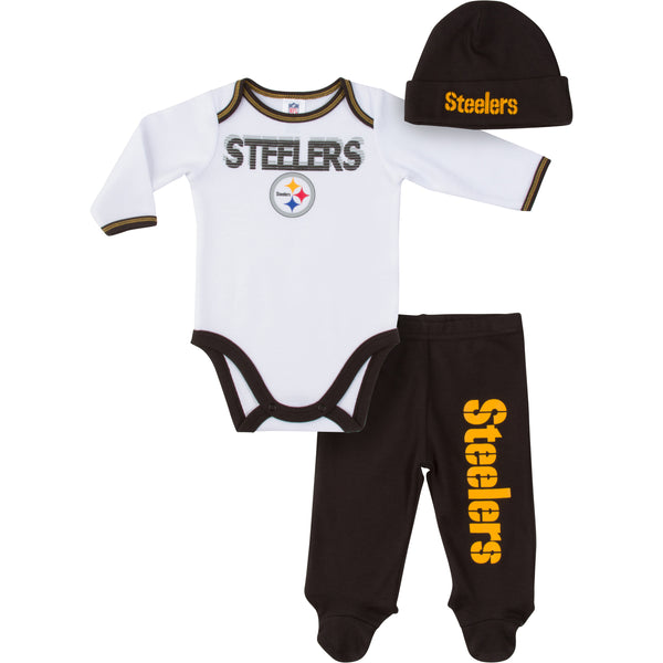 Steelers Baby Onesie, Pant & Cap Set