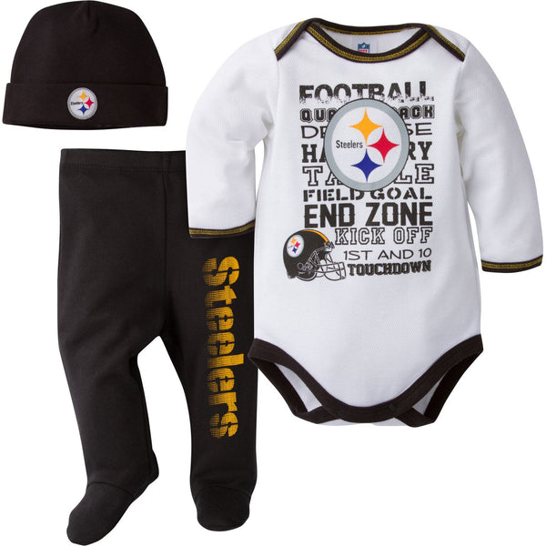 Steelers Baby Girl Onesie, Footed Pant & Cap Set – babyfans