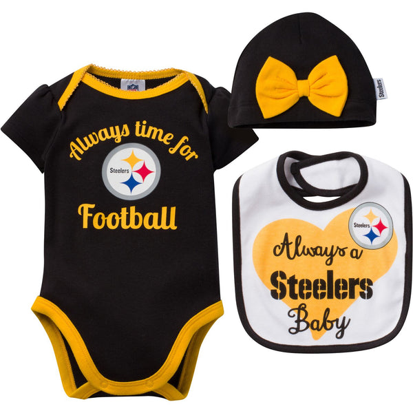 Steelers Baby Boy Onesie, Footed Pant & Cap Set – babyfans