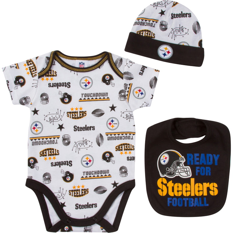 Steelers Baby Boy Onesie, Bib & Cap Set