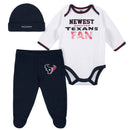 Newest Texans Fan Baby Boy Bodysuit, Footed Pant & Cap Set