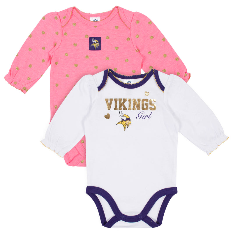 Minnesota Vikings Baby Girl Long Sleeve Bodysuits
