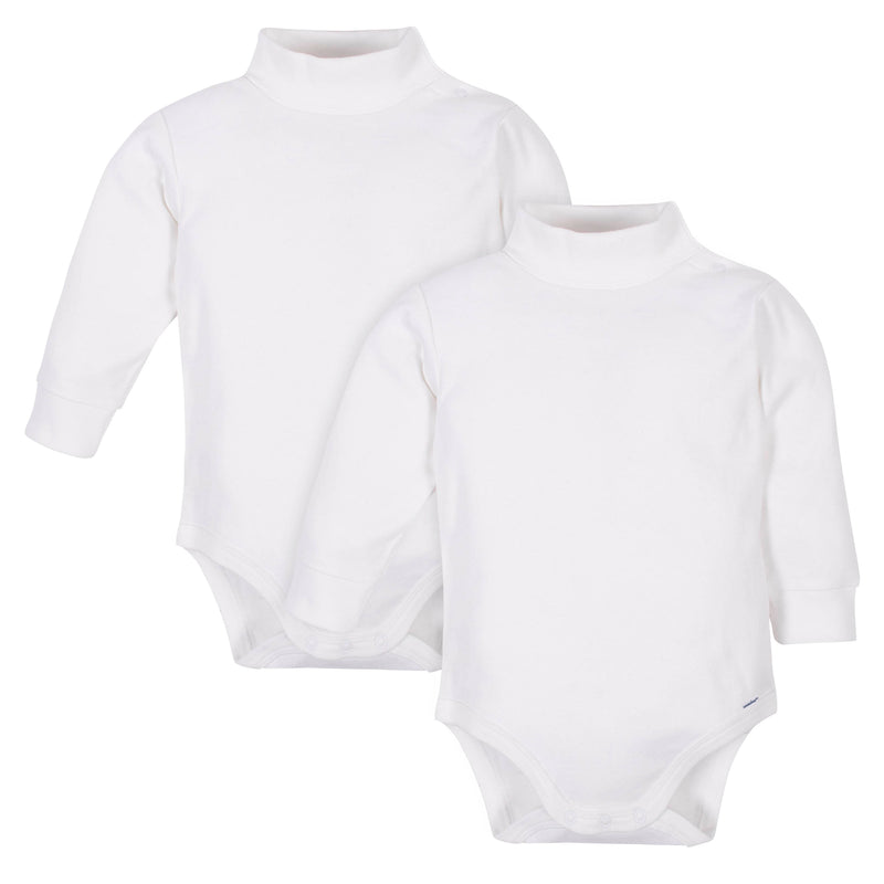 White Long Sleeve Turtleneck Onesies Bodysuits 2-Pack