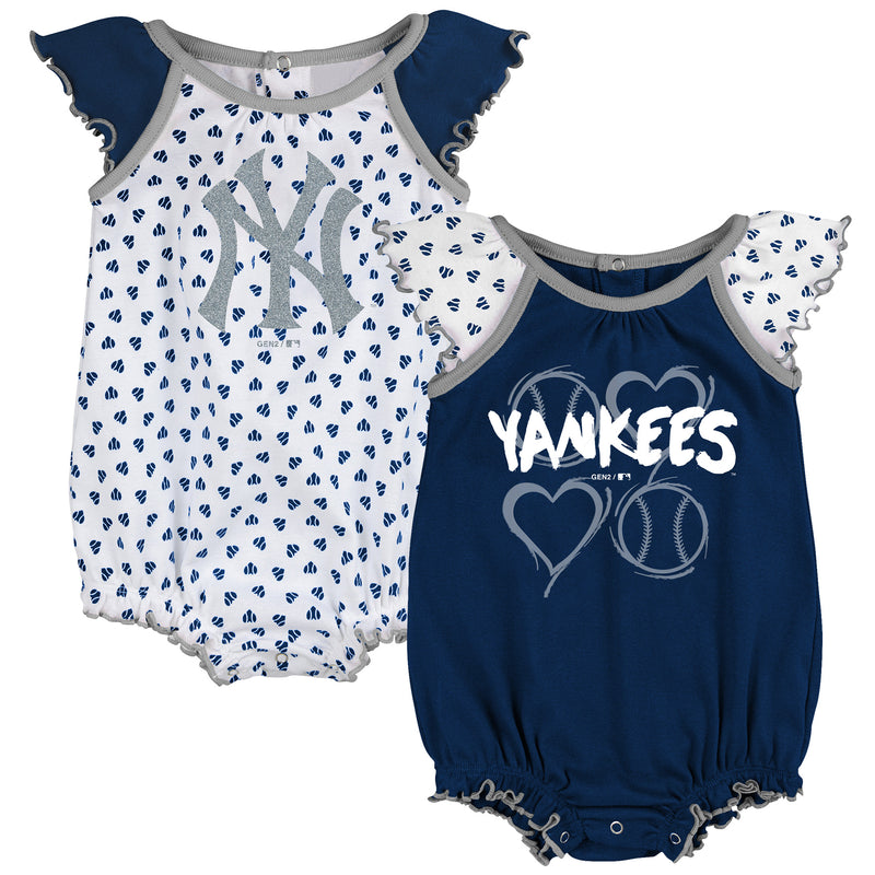 Yankees Baby Girl Hearts Duo Bodysuit Set