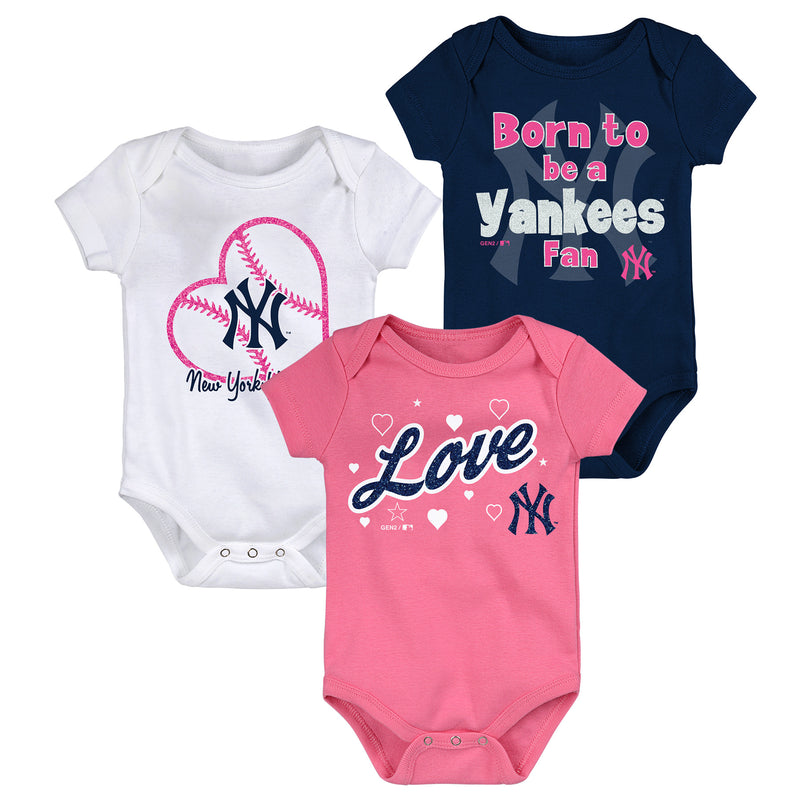Yankees Baby Girl Body Suits - Three Pack