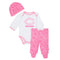 Bears Baby Pink Onesie, Footed Pant & Cap