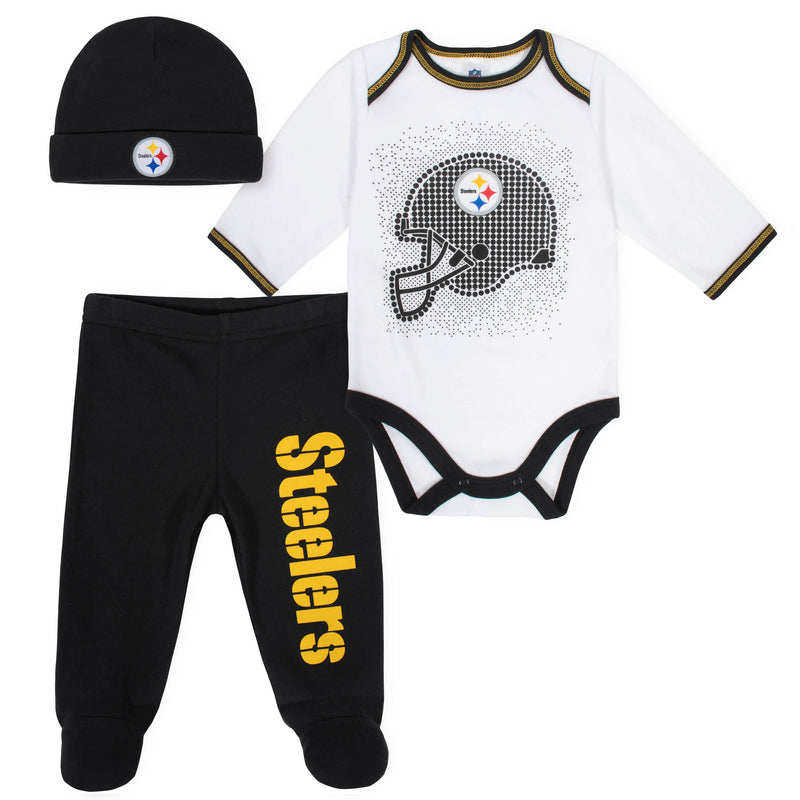 Steelers Baby Boys 3-Piece Bodysuit, Pant, and Cap Set