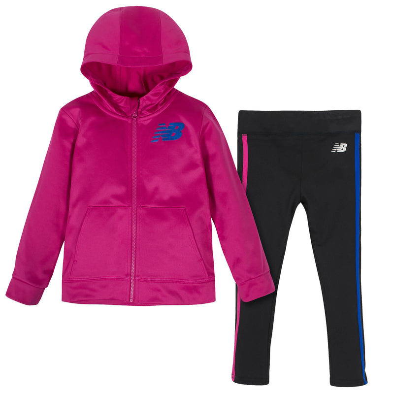 New Balance 2-Piece Girls Carnival Pink Fleece Hooded Jacket and Tight Set
