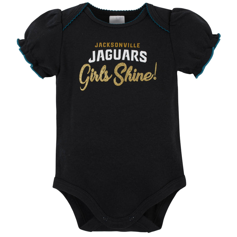 Jaguars Girls Shine 3-Pack Short Sleeve Bodysuits