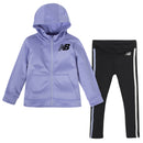 New Balance 2-Piece Girls Clear Amethyst/Black Fleece Hooded Jacket and Tight Set