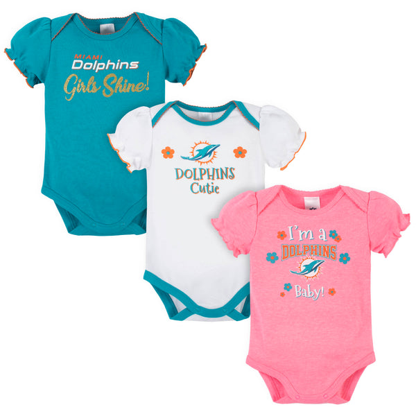 : NFL Miami Dolphins 3 Pack Short Sleeve Bodysuit, teal