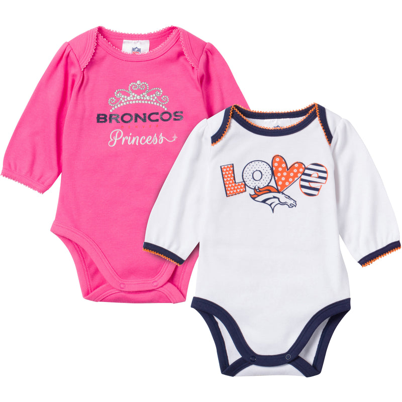 Baby Broncos Girl Long Sleeve Onesie 2 Pack