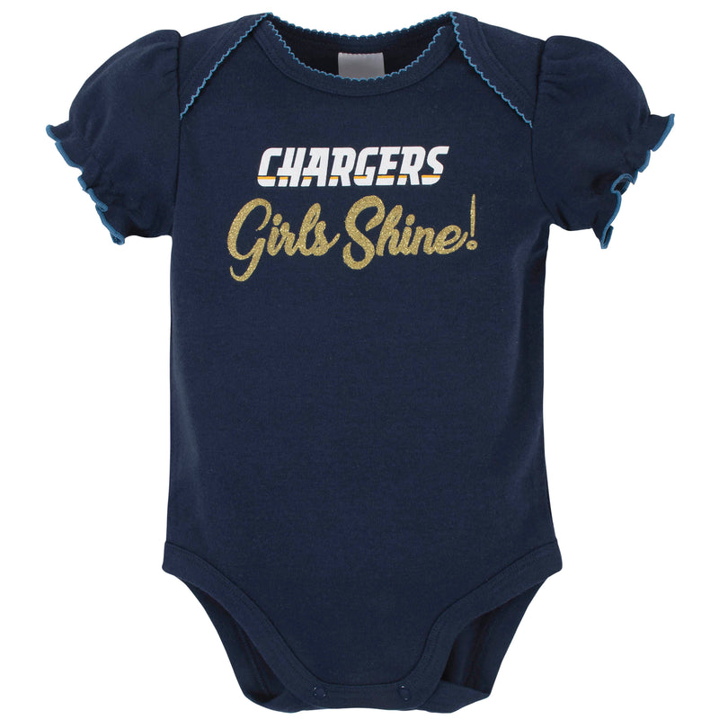 Chargers Girls Shine 3-Pack Short Sleeve Bodysuits