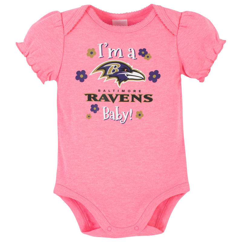 Ravens Girls Shine 3-Pack Short Sleeve Bodysuits