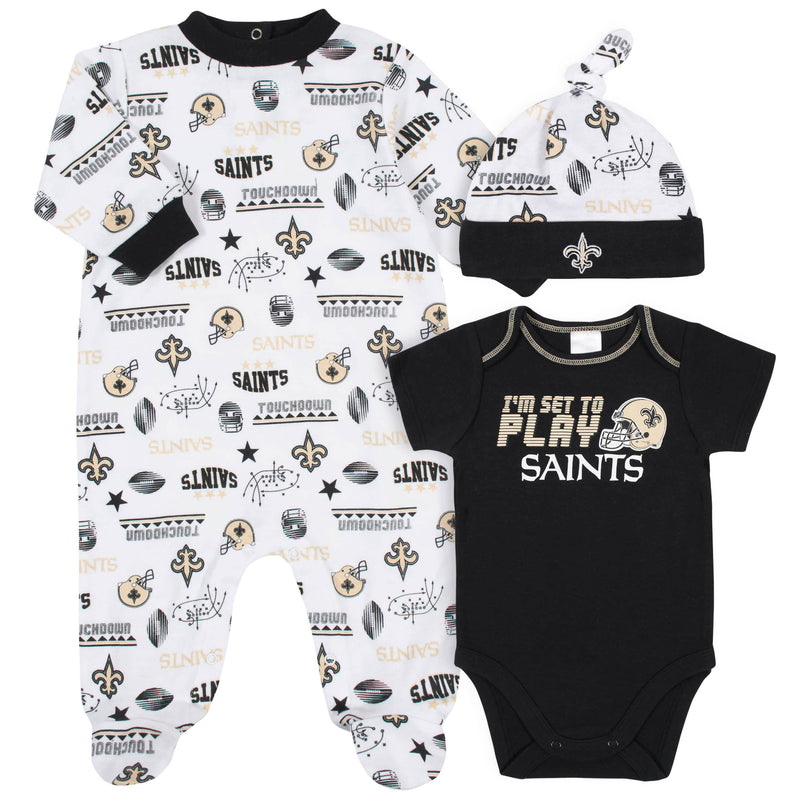 Saints Baby Boys 3-Piece Bodysuit, Sleep 'N Play, and Cap Set