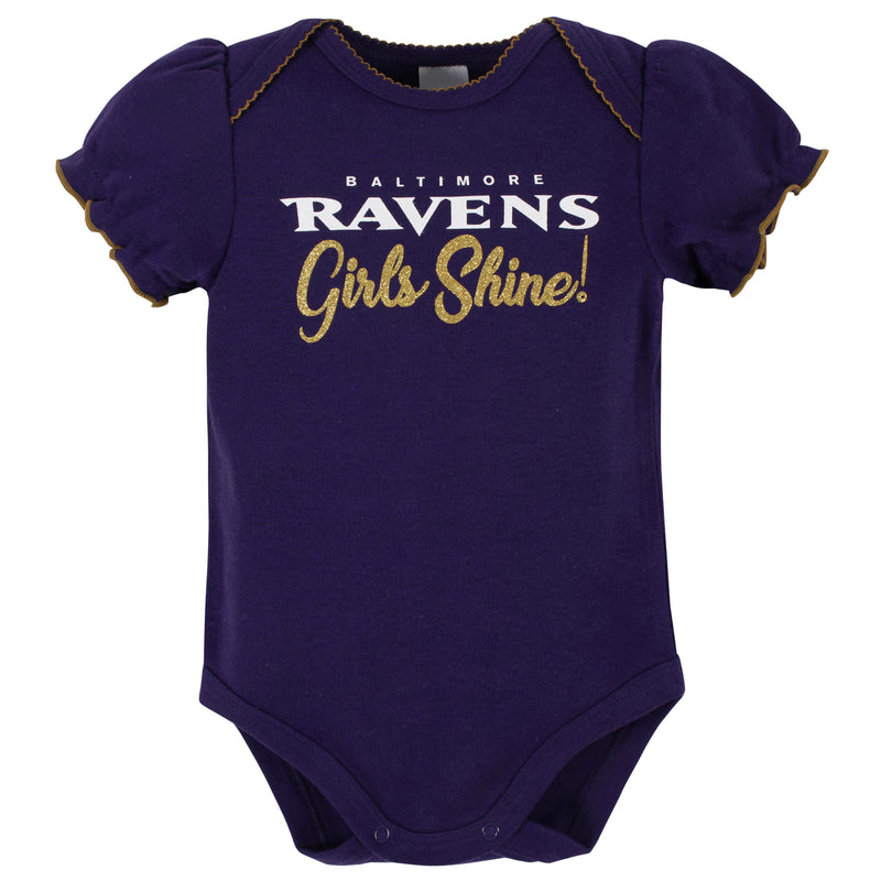 Ravens Girls Shine 3-Pack Short Sleeve Bodysuits